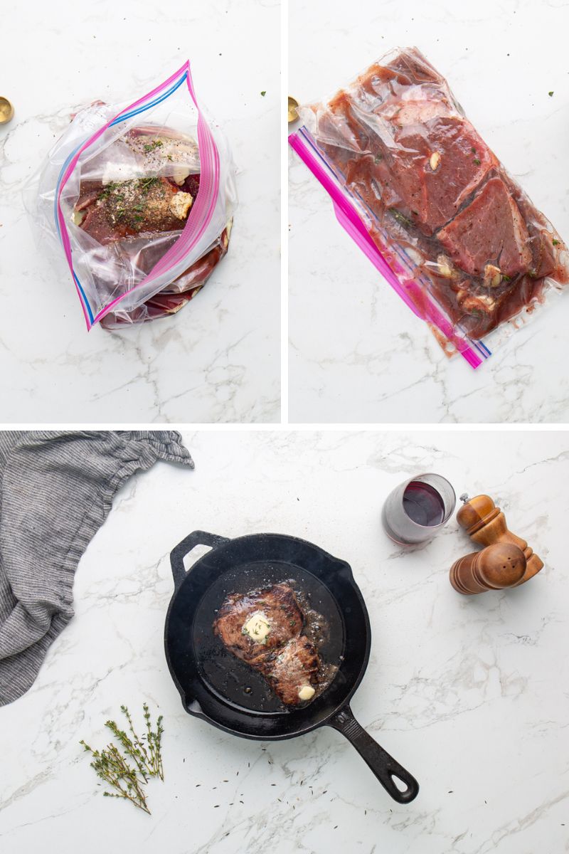 how to make pan seared steak with red wine marinade